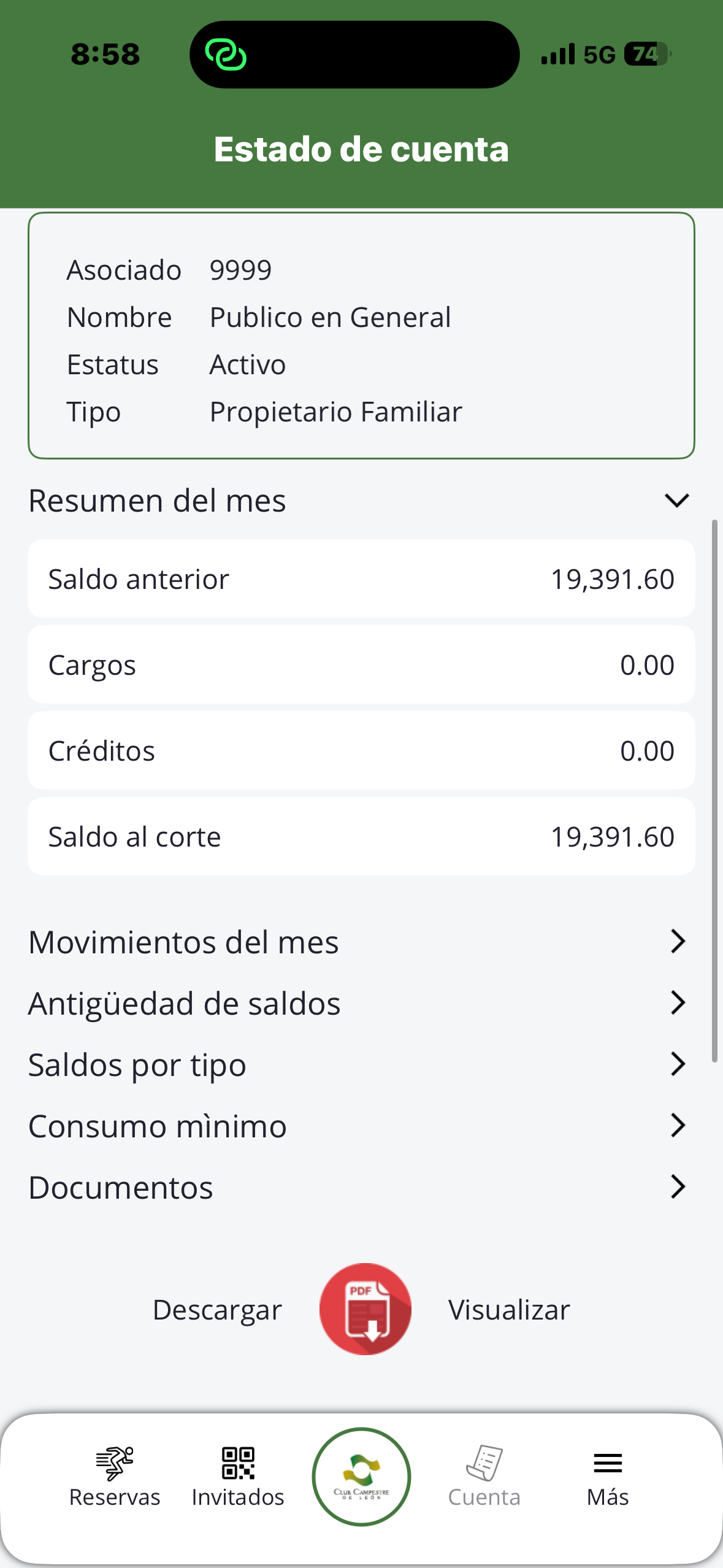 Pantalla de Cómo consultar mi estado de cuenta